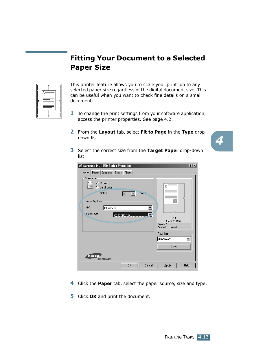 Fitting your document to a selected paper size | Samsung ML-1750 User Manual | Page 70 / 156