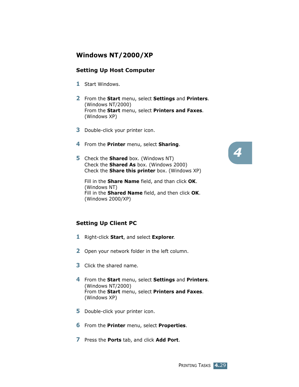 Windows nt/2000/xp | Samsung ML-1750 User Manual | Page 86 / 156