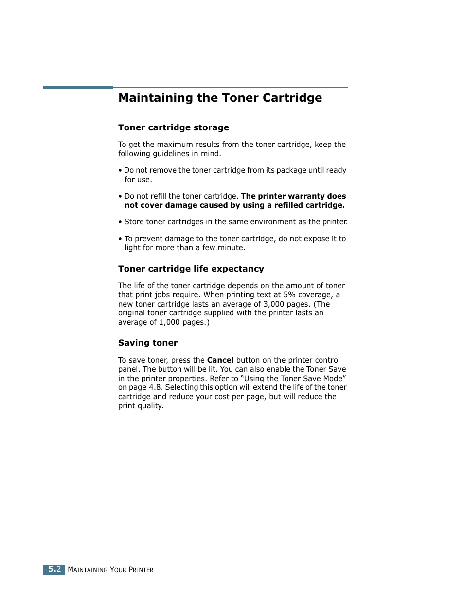 Maintaining the toner cartridge | Samsung ML-1750 User Manual | Page 89 / 156