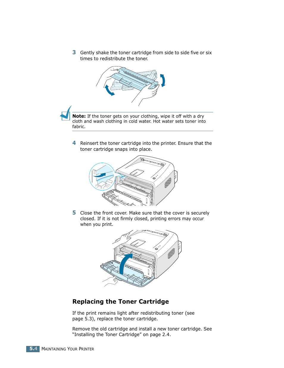 Replacing the toner cartridge | Samsung ML-1750 User Manual | Page 91 / 156