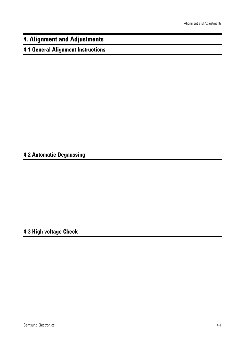 Alignment and adjustments, 1 general alignment instructions, 2 automatic degaussing | 3 high voltage check | Samsung WS28V53NS8XXEC User Manual | Page 14 / 90