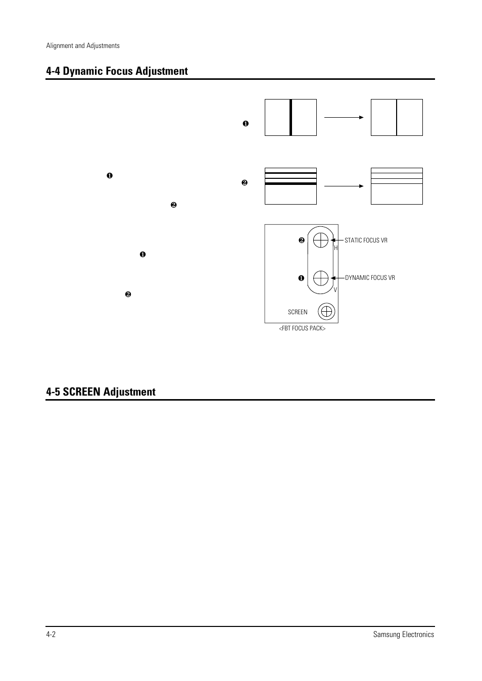 5 screen adjustment, 4 dynamic focus adjustment | Samsung WS28V53NS8XXEC User Manual | Page 15 / 90