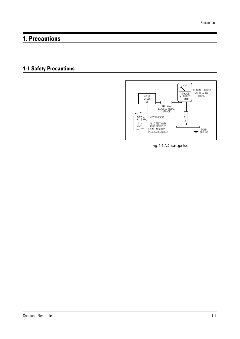 Precautions, 1 safety precautions | Samsung WS28V53NS8XXEC User Manual | Page 2 / 90