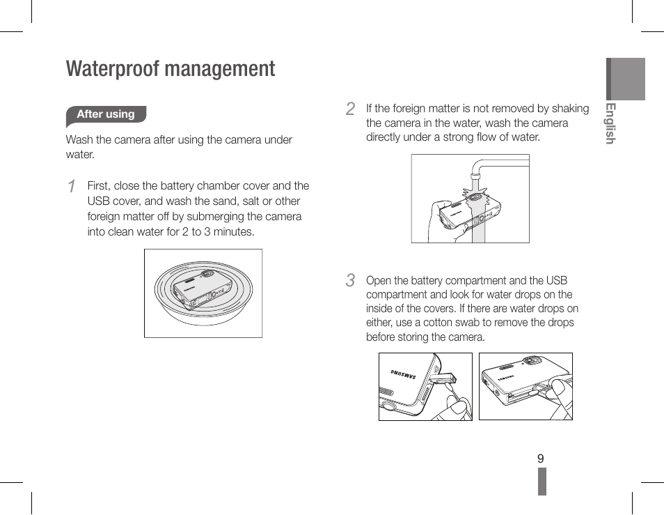 Waterproof management | Samsung AQ100 User Manual | Page 9 / 30