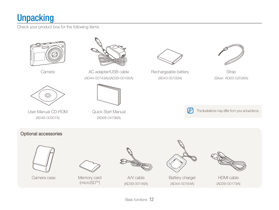 Unpacking | Samsung DualView TL210 User Manual | Page 13 / 108