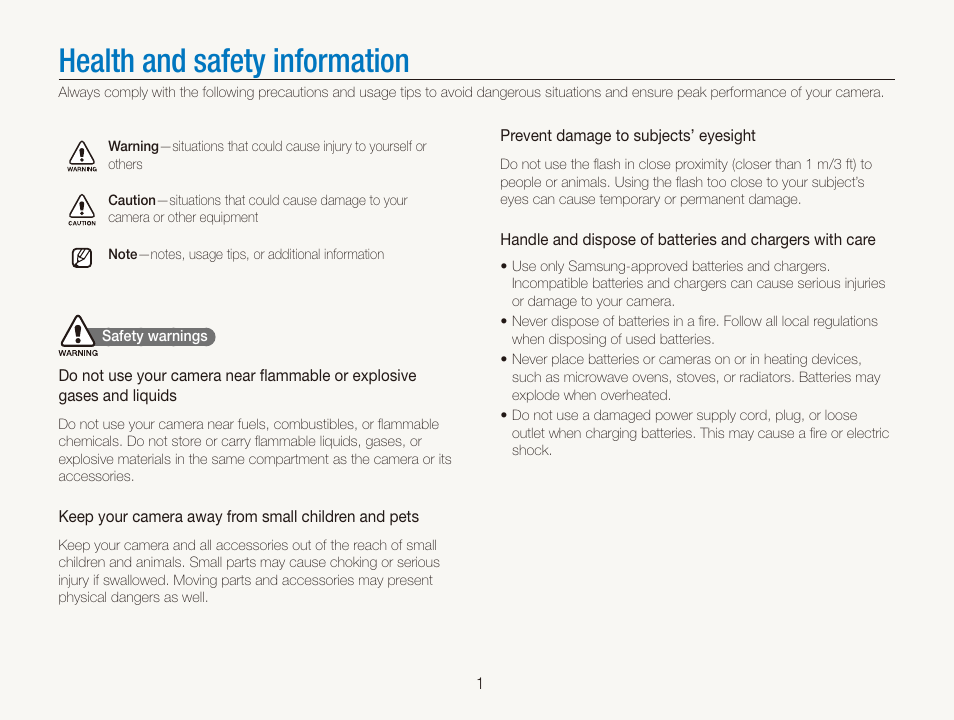 Health and safety information | Samsung DualView TL210 User Manual | Page 2 / 108
