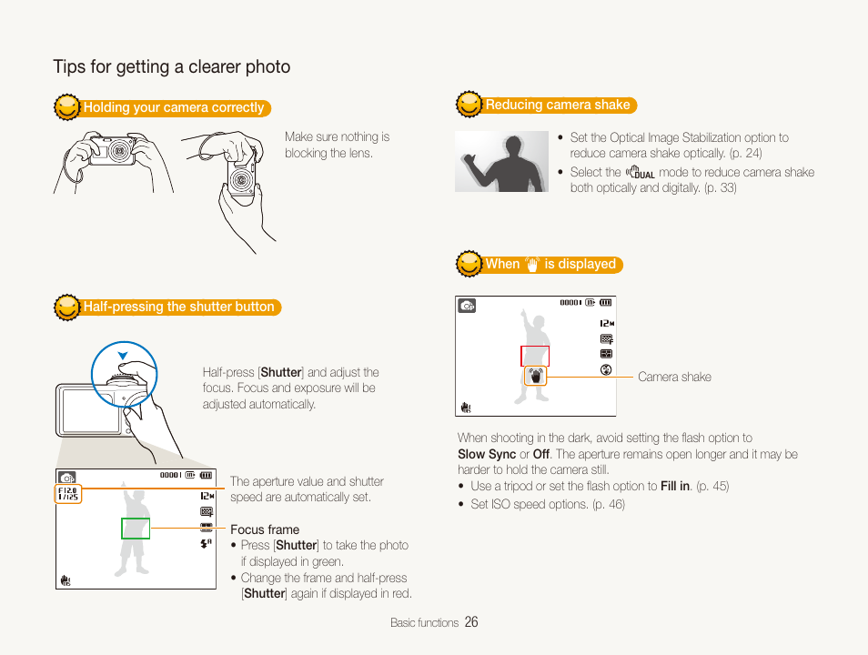 Tips for getting a clearer photo | Samsung DualView TL210 User Manual | Page 27 / 108