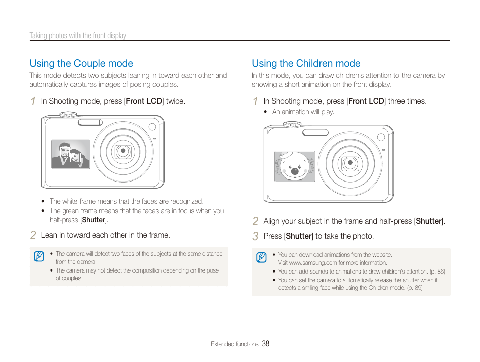 Using the couple mode, Using the children mode | Samsung DualView TL210 User Manual | Page 39 / 108