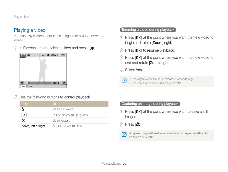 Playing a video, Playing a video ……………………………… 68 | Samsung DualView TL210 User Manual | Page 69 / 108