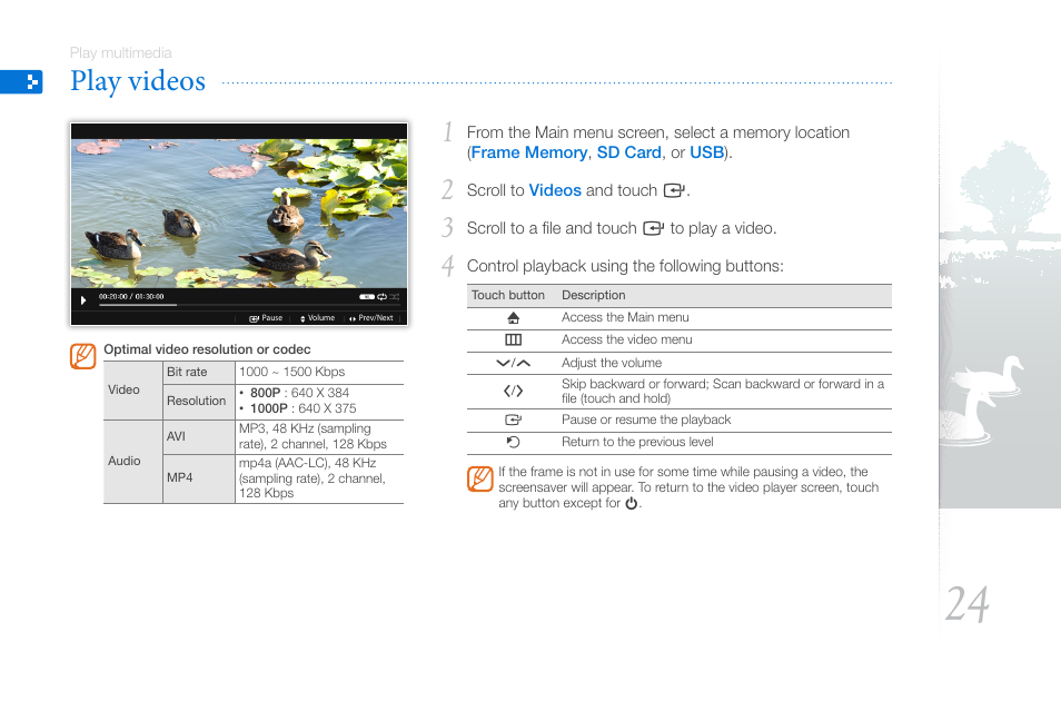 Play videos | Samsung THE COMPLETE NETWORK SOLUTION EMM-E6 User Manual | Page 24 / 52