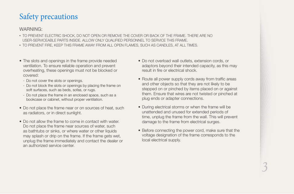 Safety precautions | Samsung THE COMPLETE NETWORK SOLUTION EMM-E6 User Manual | Page 3 / 52