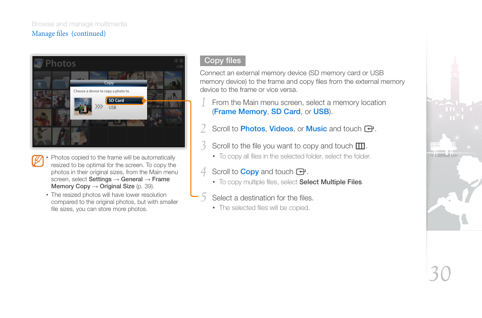 Location (p. 30), Photos | Samsung THE COMPLETE NETWORK SOLUTION EMM-E6 User Manual | Page 30 / 52