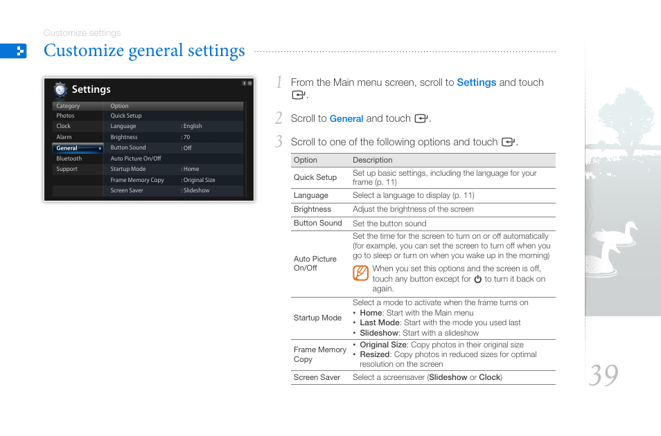 Customize general settings, P. 39) | Samsung THE COMPLETE NETWORK SOLUTION EMM-E6 User Manual | Page 39 / 52