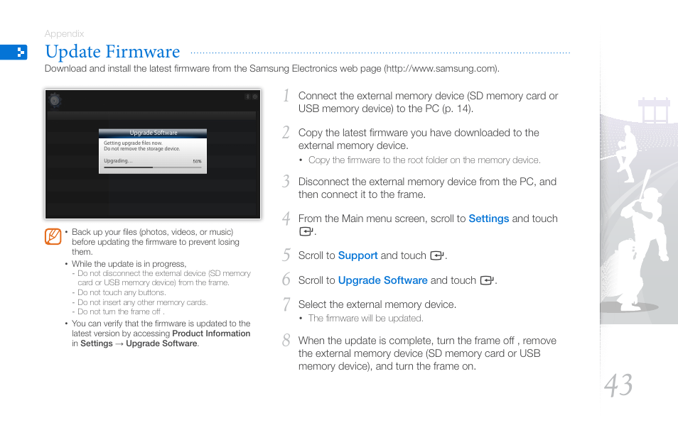 Update firmware | Samsung THE COMPLETE NETWORK SOLUTION EMM-E6 User Manual | Page 43 / 52