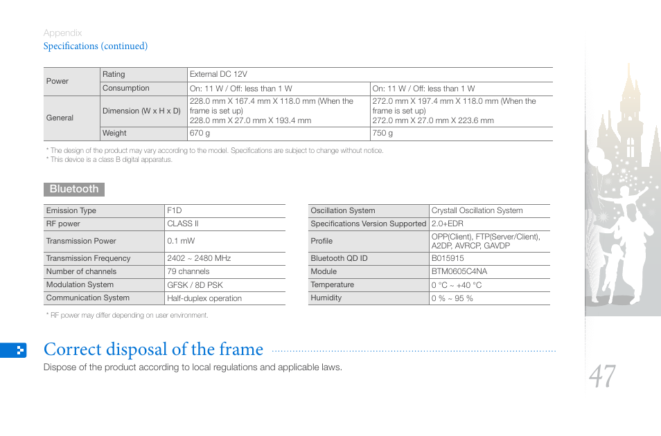 Correct disposal of the frame | Samsung THE COMPLETE NETWORK SOLUTION EMM-E6 User Manual | Page 47 / 52