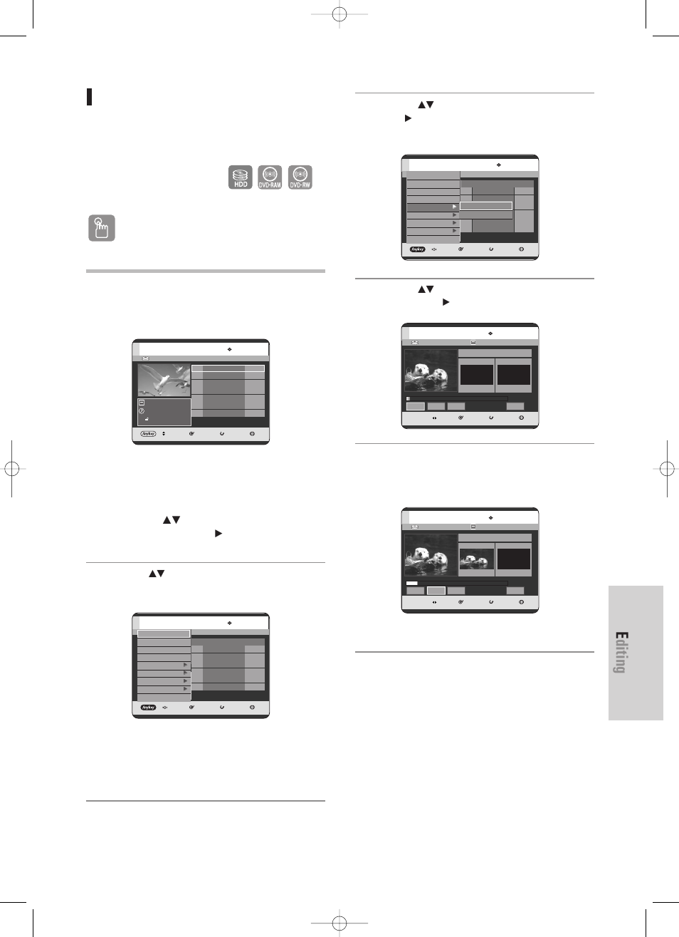 Deleting a section of a title (partial delete), Editing, English - 101 | Using the title list button, Using the menu button, Vr mode) | Samsung DVD-HR725 User Manual | Page 101 / 135