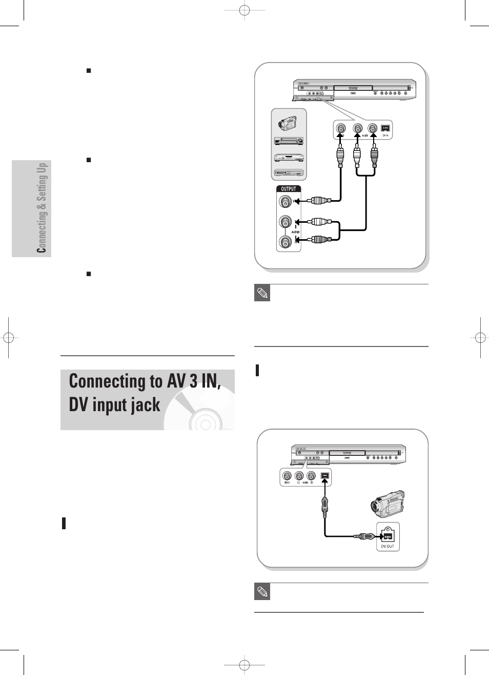 Connecting to av 3 in, dv input jack, Case 2 : connecting a camcorder to the dv in jack, Connecting & setting up | 24 - english | Samsung DVD-HR725 User Manual | Page 24 / 135