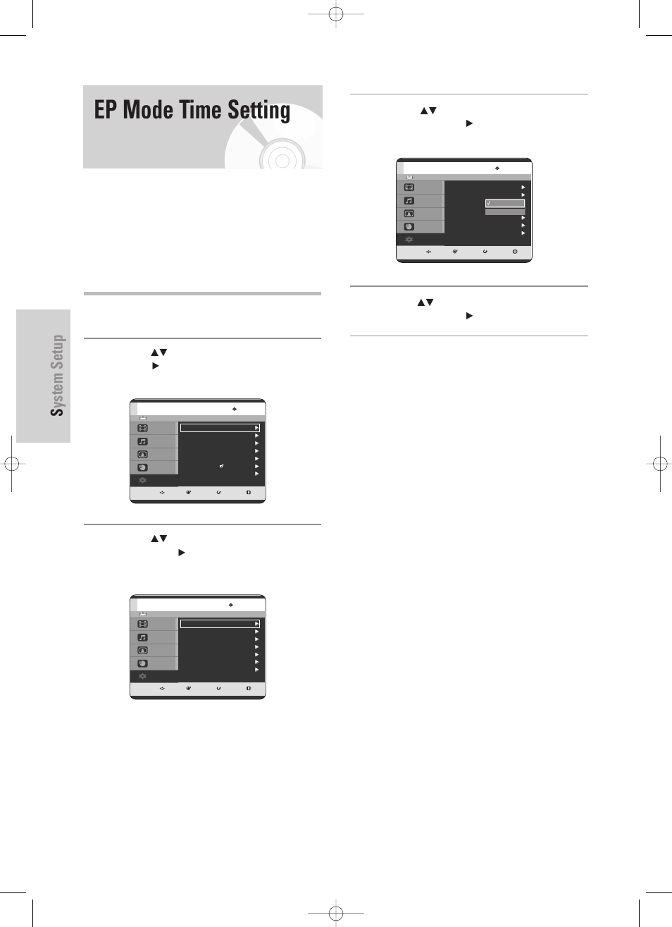 Ep mode time setting, System setup, 34 - english | With the unit in stop mode, press the menu button | Samsung DVD-HR725 User Manual | Page 34 / 135