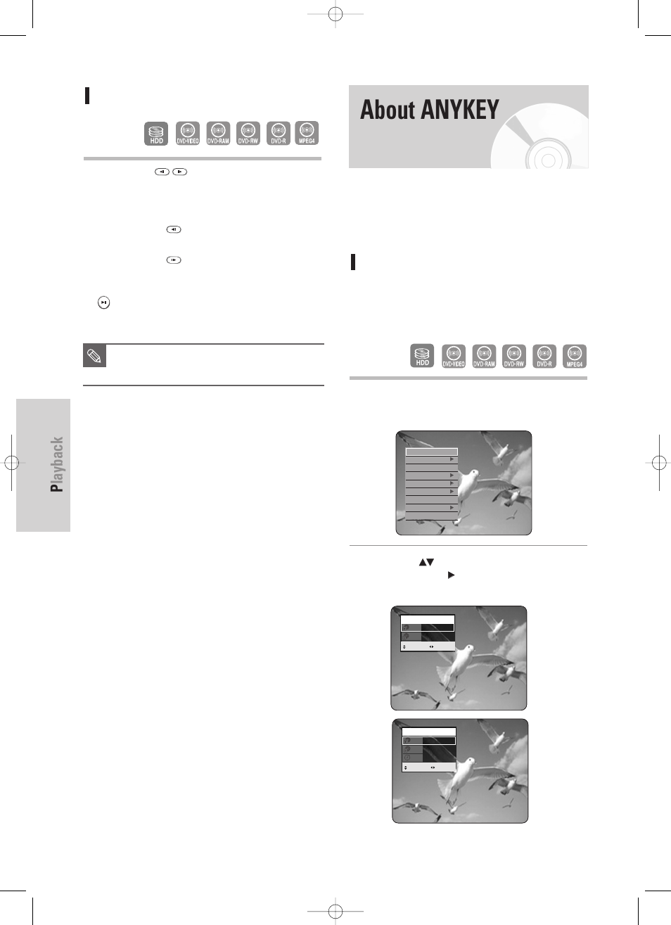 About anykey, Playback, 50 - english | Moving to a scene directly using the anykey, Step motion play | Samsung DVD-HR725 User Manual | Page 50 / 135