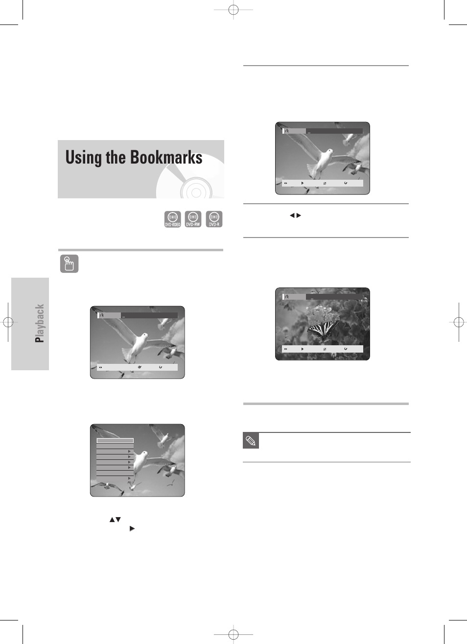 Using the bookmarks, Playback, 58 - english | Using the marker button | Samsung DVD-HR725 User Manual | Page 58 / 135