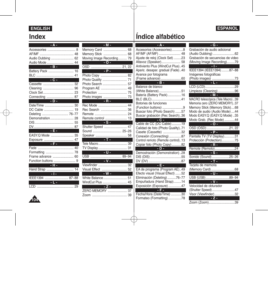 Index índice alfabético | Samsung D365W(I) User Manual | Page 104 / 107