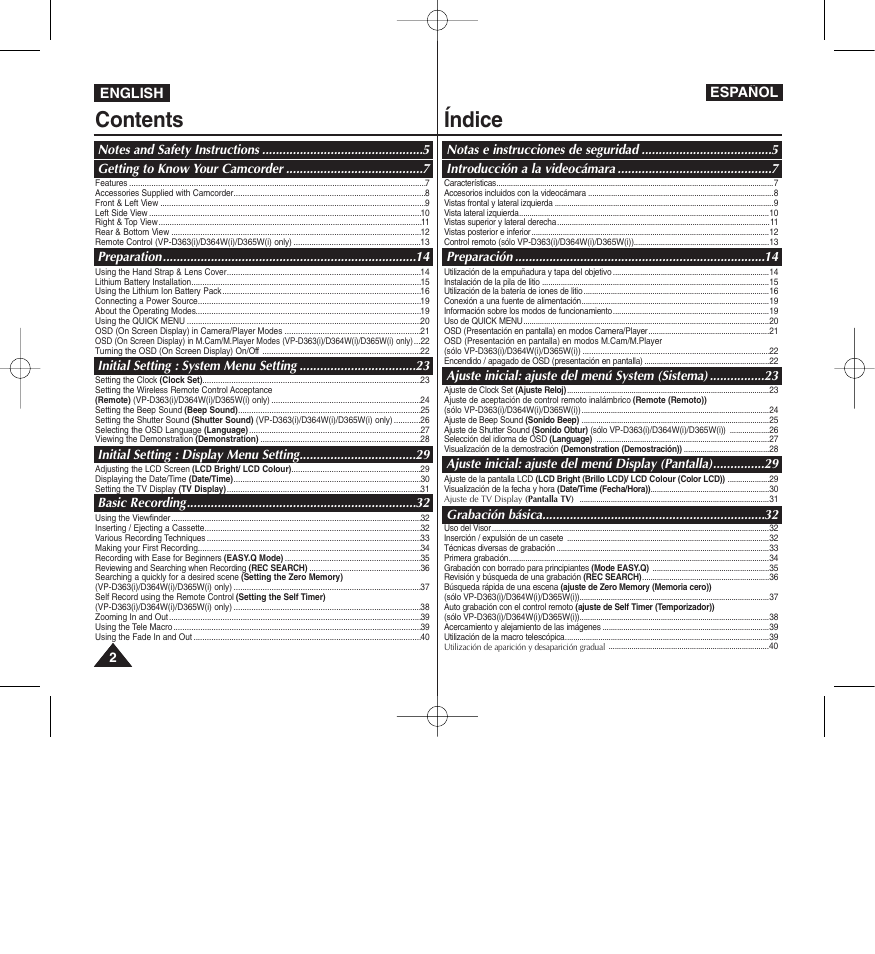 Contents índice | Samsung D365W(I) User Manual | Page 2 / 107