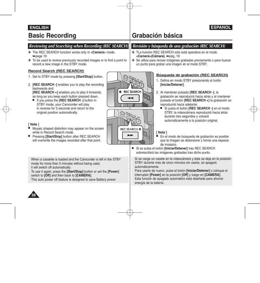 Basic recording grabación básica | Samsung D365W(I) User Manual | Page 36 / 107