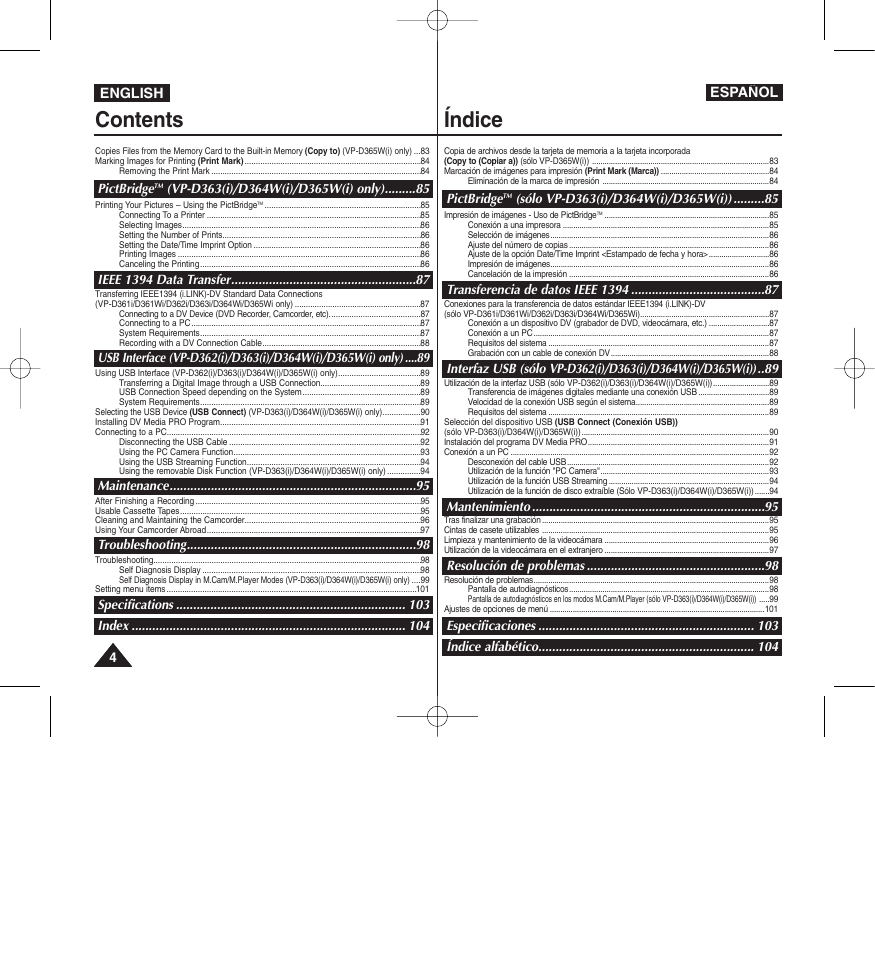 Contents índice | Samsung D365W(I) User Manual | Page 4 / 107