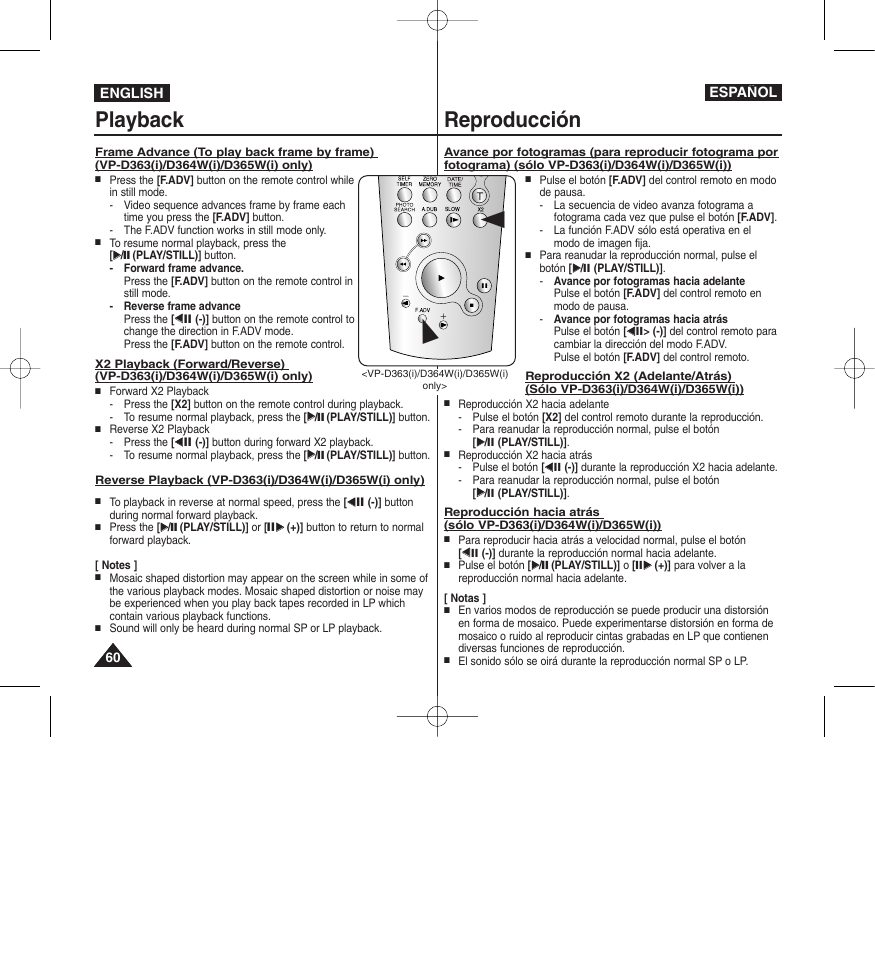 Playback reproducción | Samsung D365W(I) User Manual | Page 60 / 107