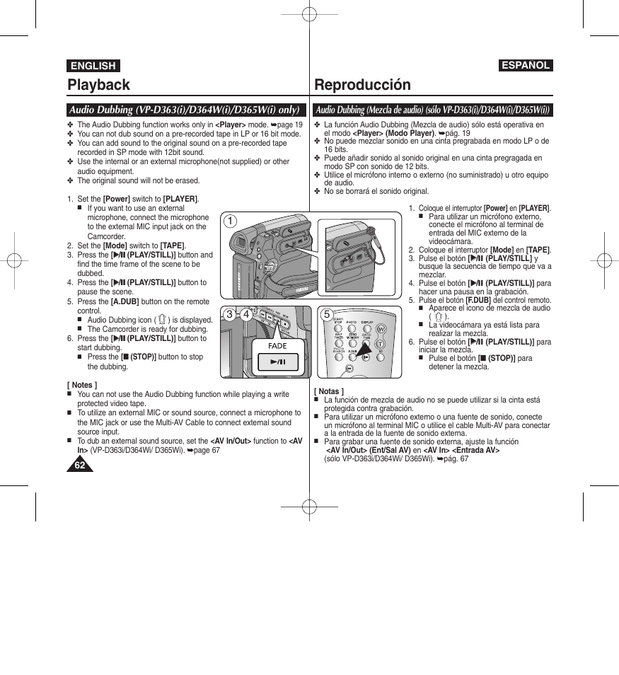 Playback reproducción, English español | Samsung D365W(I) User Manual | Page 62 / 107
