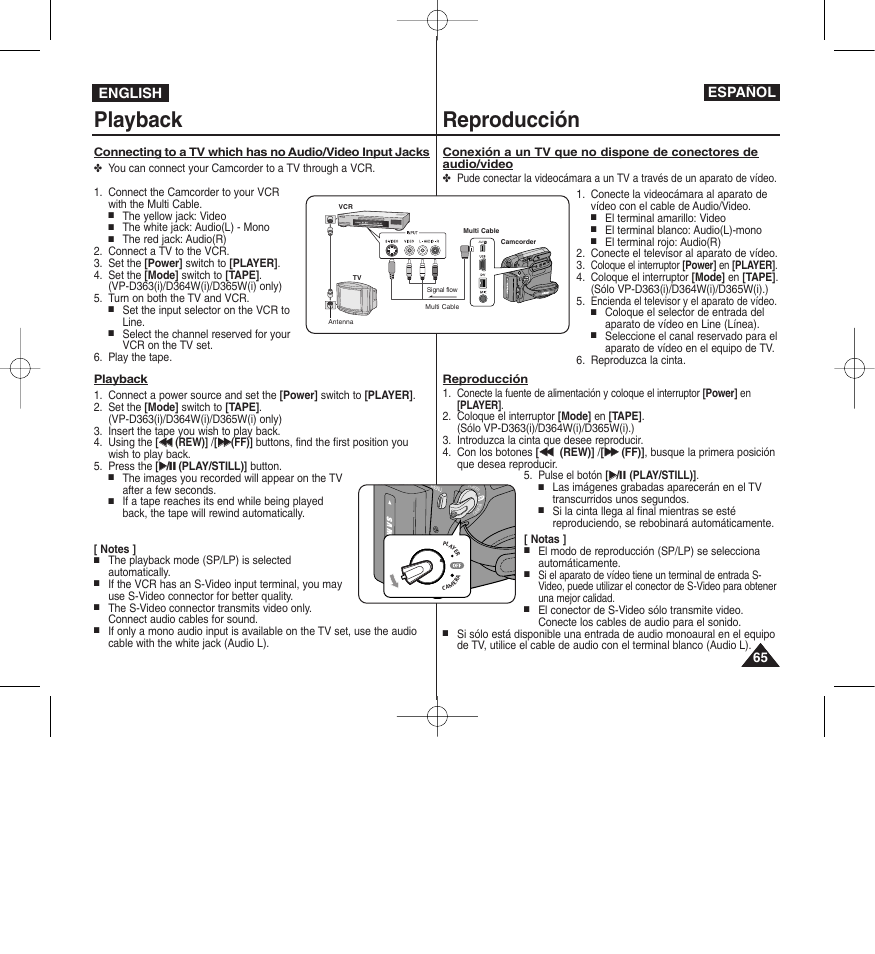 Playback reproducción, English español | Samsung D365W(I) User Manual | Page 65 / 107