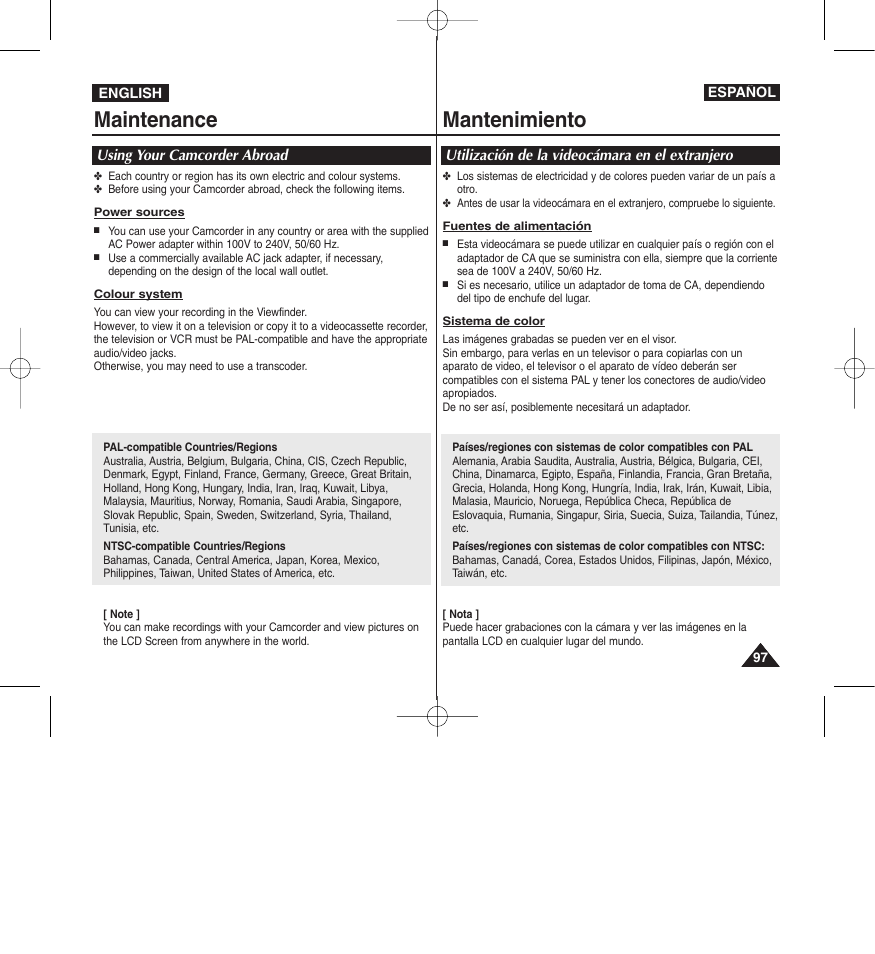 Maintenance mantenimiento | Samsung D365W(I) User Manual | Page 97 / 107