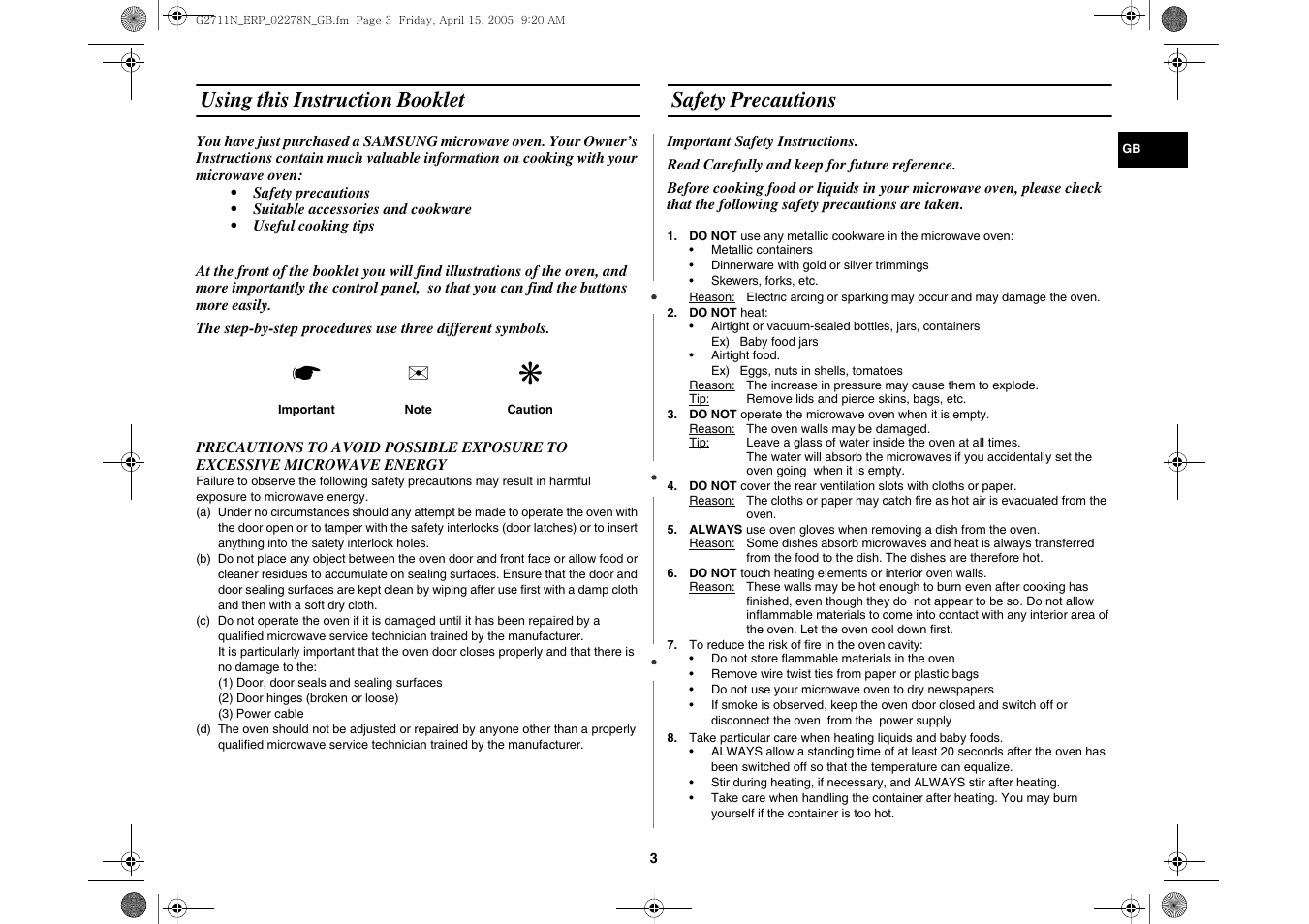Using this instruction booklet, Safety precautions | Samsung G2711N User Manual | Page 3 / 16