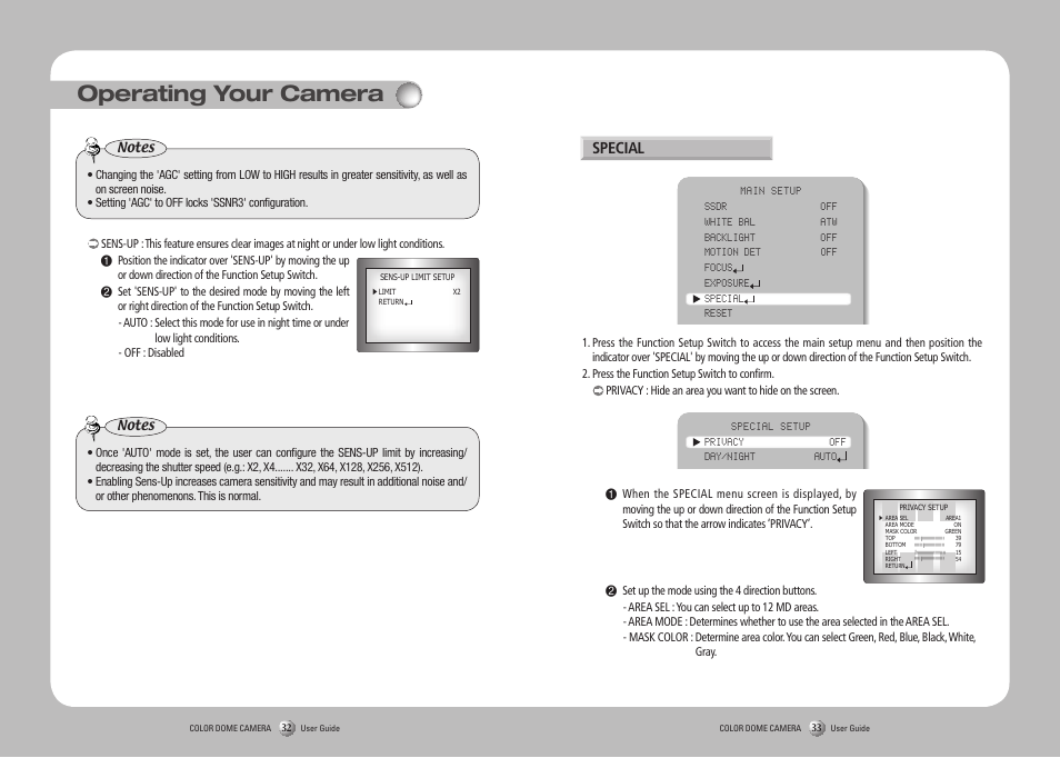 Operating your camera, Special | Samsung SVD-4700 User Manual | Page 17 / 25