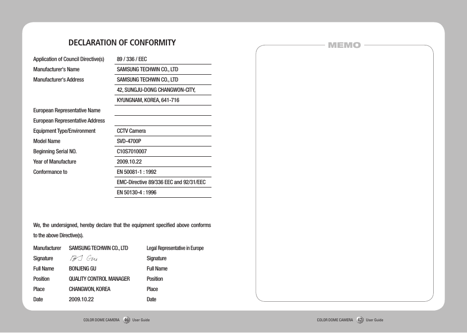 Declaration of conformity | Samsung SVD-4700 User Manual | Page 24 / 25