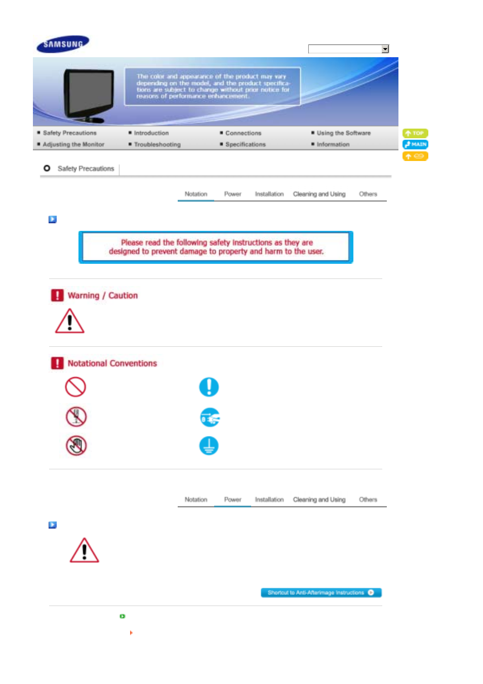 Safety precautions, Notation, Power | Samsung 2032GWPlus User Manual | Page 2 / 62