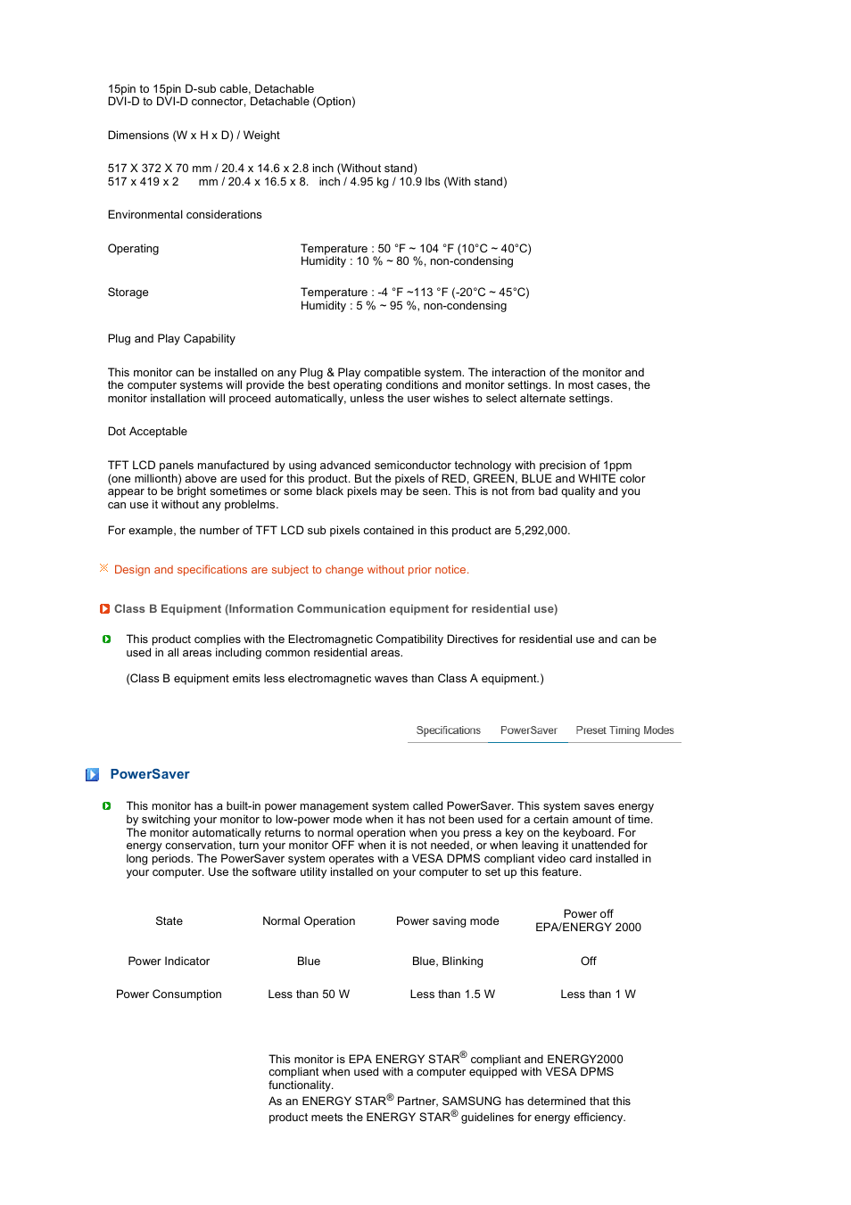 Powersaver | Samsung 2032GWPlus User Manual | Page 50 / 62