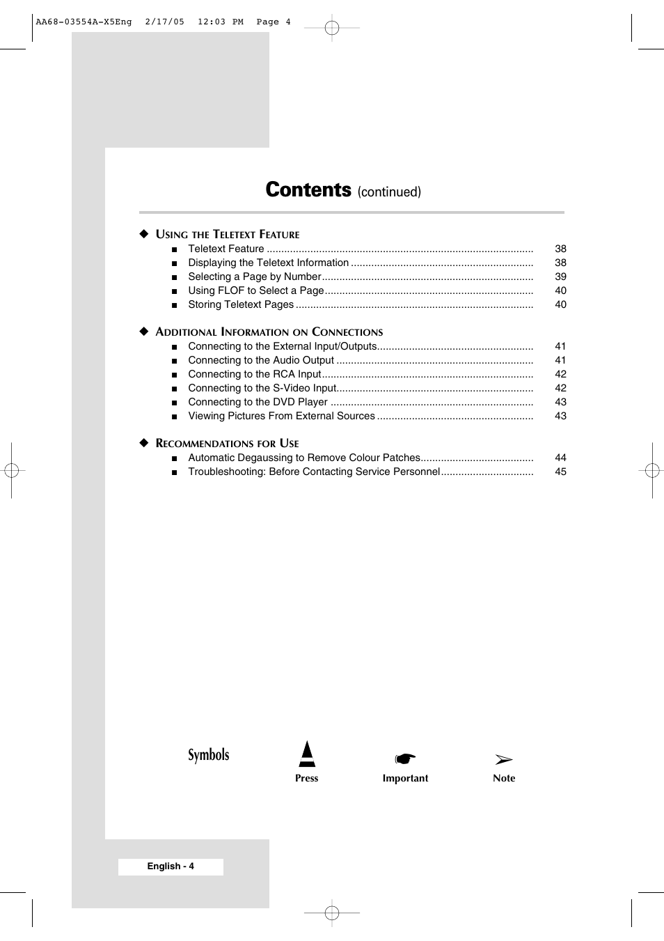 Samsung WS-32Z308P User Manual | Page 4 / 48