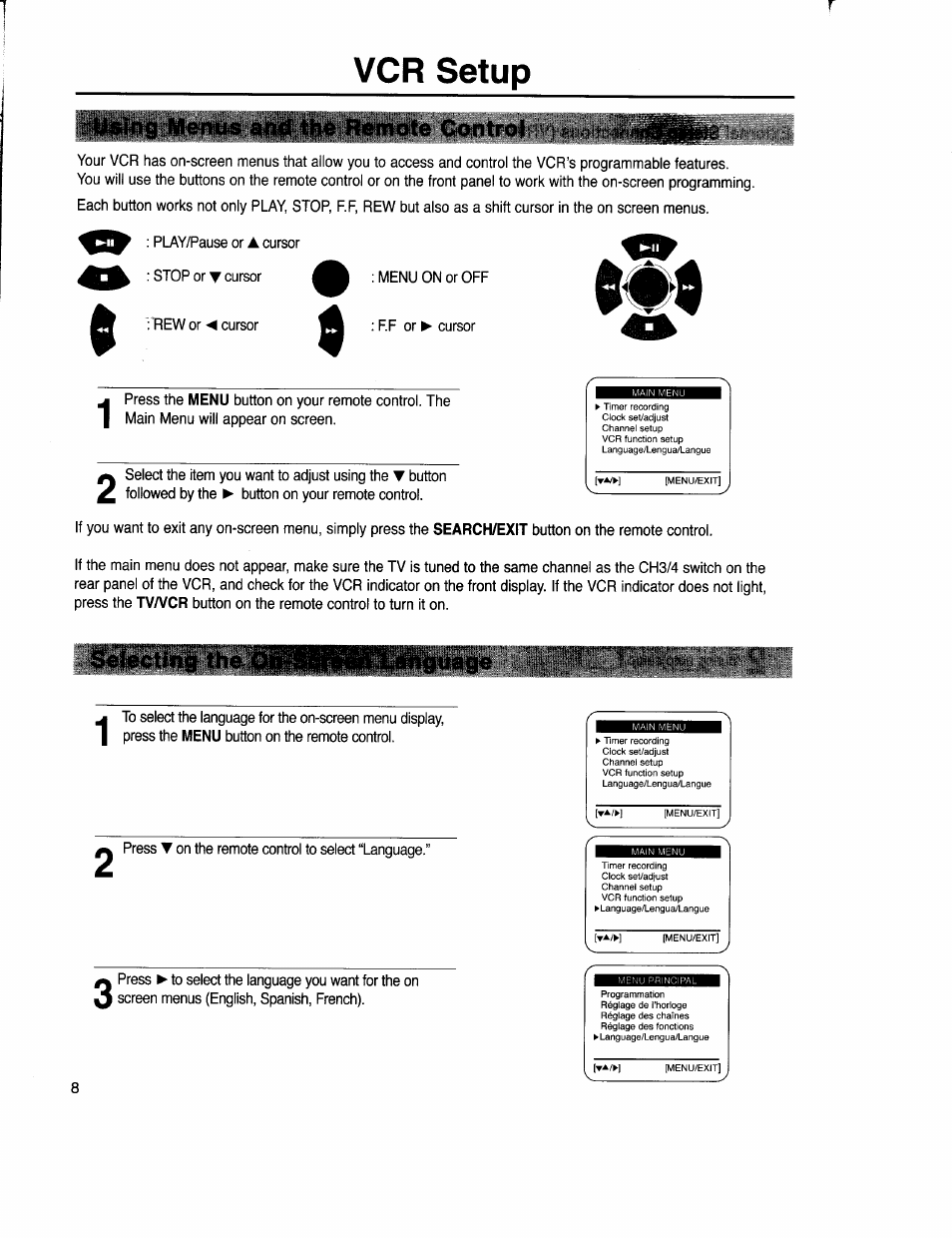 Vcr setup | Samsung VR5160 User Manual | Page 12 / 35