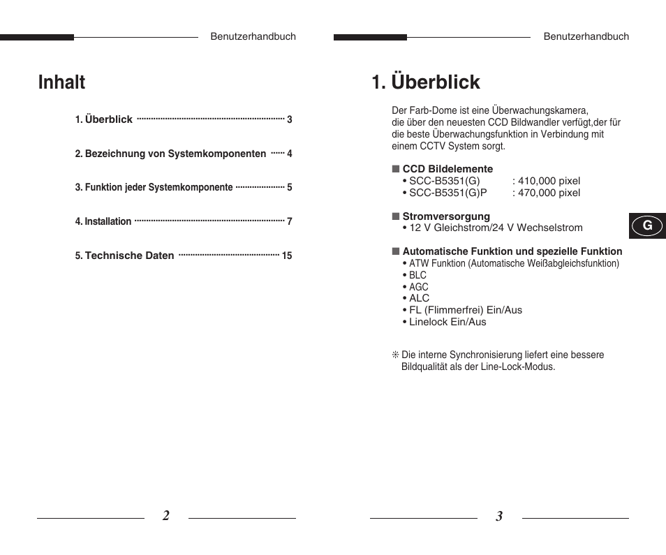 Inhalt, Überblick | Samsung SCC-B5351GP User Manual | Page 19 / 49