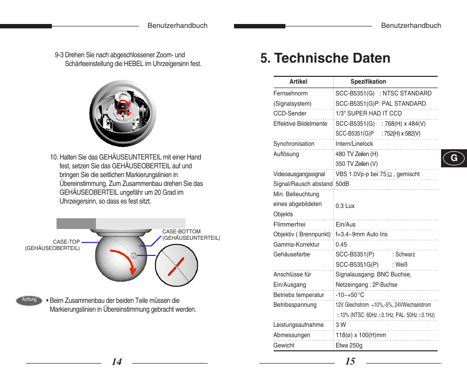 Technische daten | Samsung SCC-B5351GP User Manual | Page 25 / 49