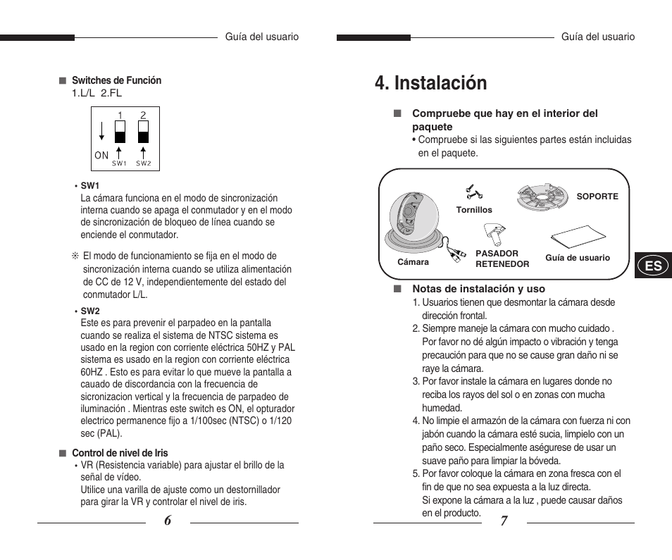 Instalación | Samsung SCC-B5351GP User Manual | Page 29 / 49