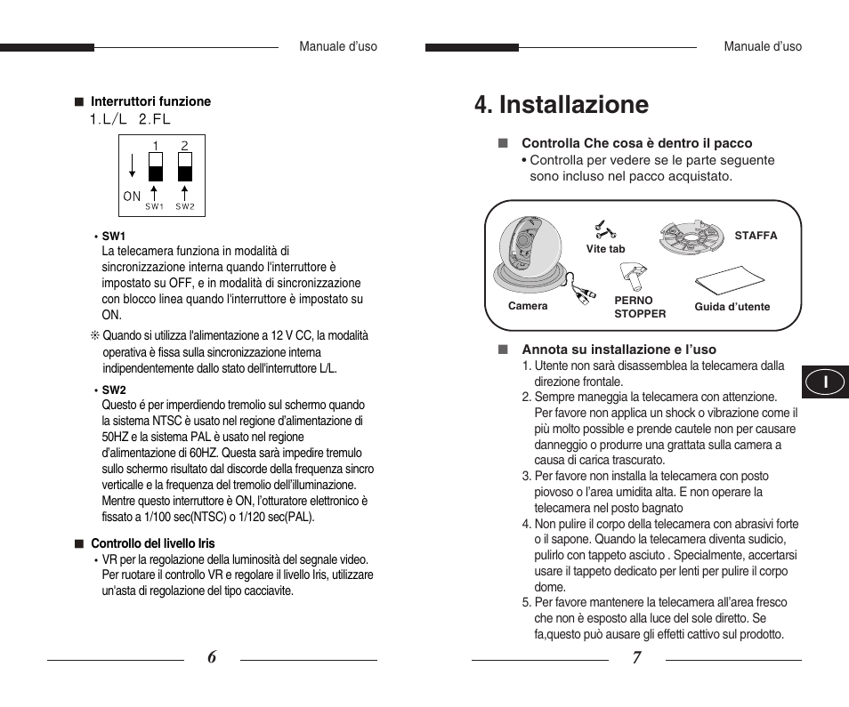 Installazione | Samsung SCC-B5351GP User Manual | Page 37 / 49