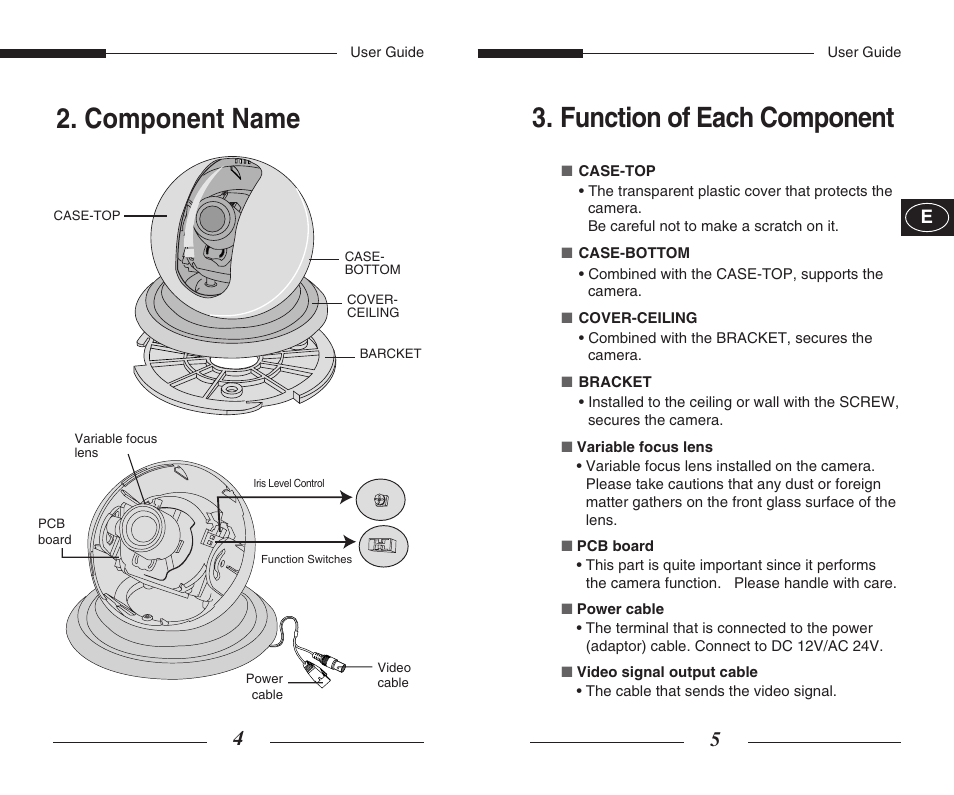 Component name 3. function of each component | Samsung SCC-B5351GP User Manual | Page 4 / 49