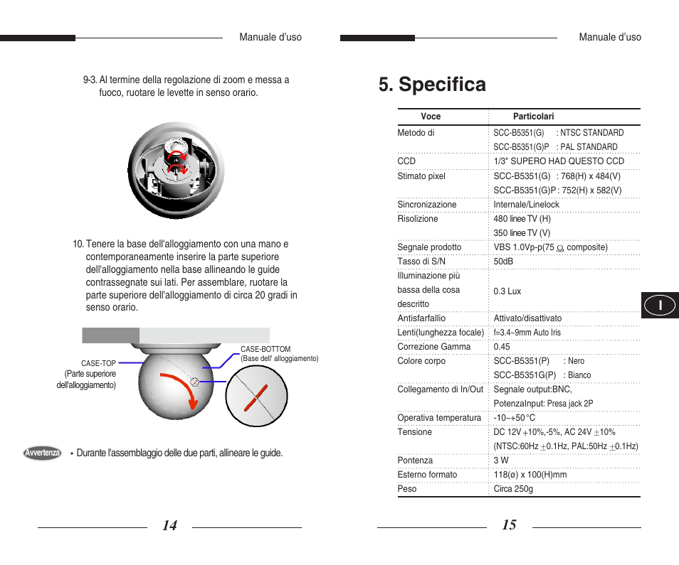 Specifica | Samsung SCC-B5351GP User Manual | Page 41 / 49