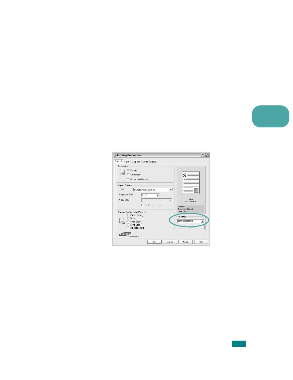About tab, Using a favorite setting, About tab using a favorite setting | Samsung CLP-510 Series User Manual | Page 104 / 266