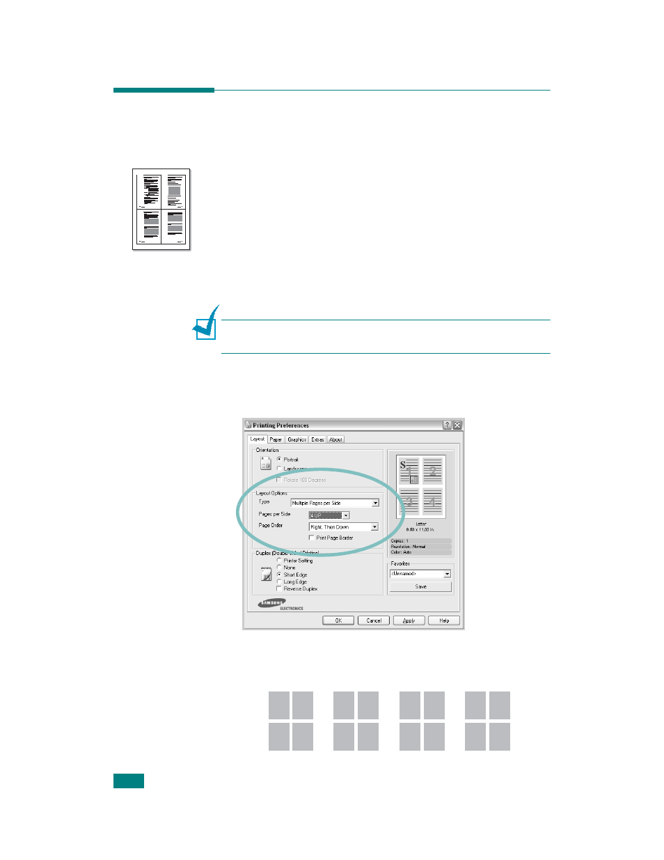 Printing multiple pages on one sheet of paper | Samsung CLP-510 Series User Manual | Page 111 / 266