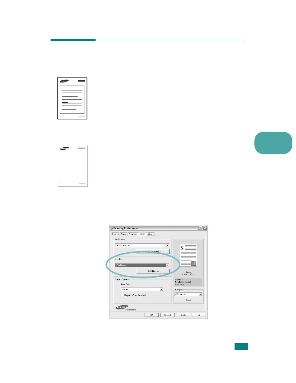 Using overlays, What is an overlay, Creating a new page overlay | Samsung CLP-510 Series User Manual | Page 118 / 266