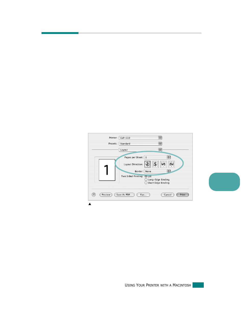 Using advanced printing features, Printing multiple pages on one sheet of paper | Samsung CLP-510 Series User Manual | Page 208 / 266