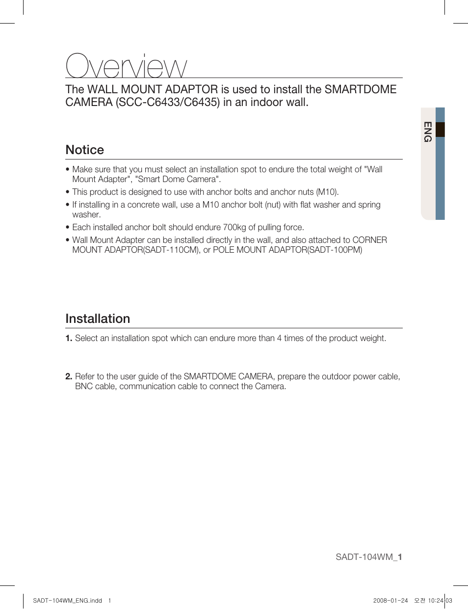 Overview, Notice, Installation | Samsung SADT-104WM User Manual | Page 2 / 12